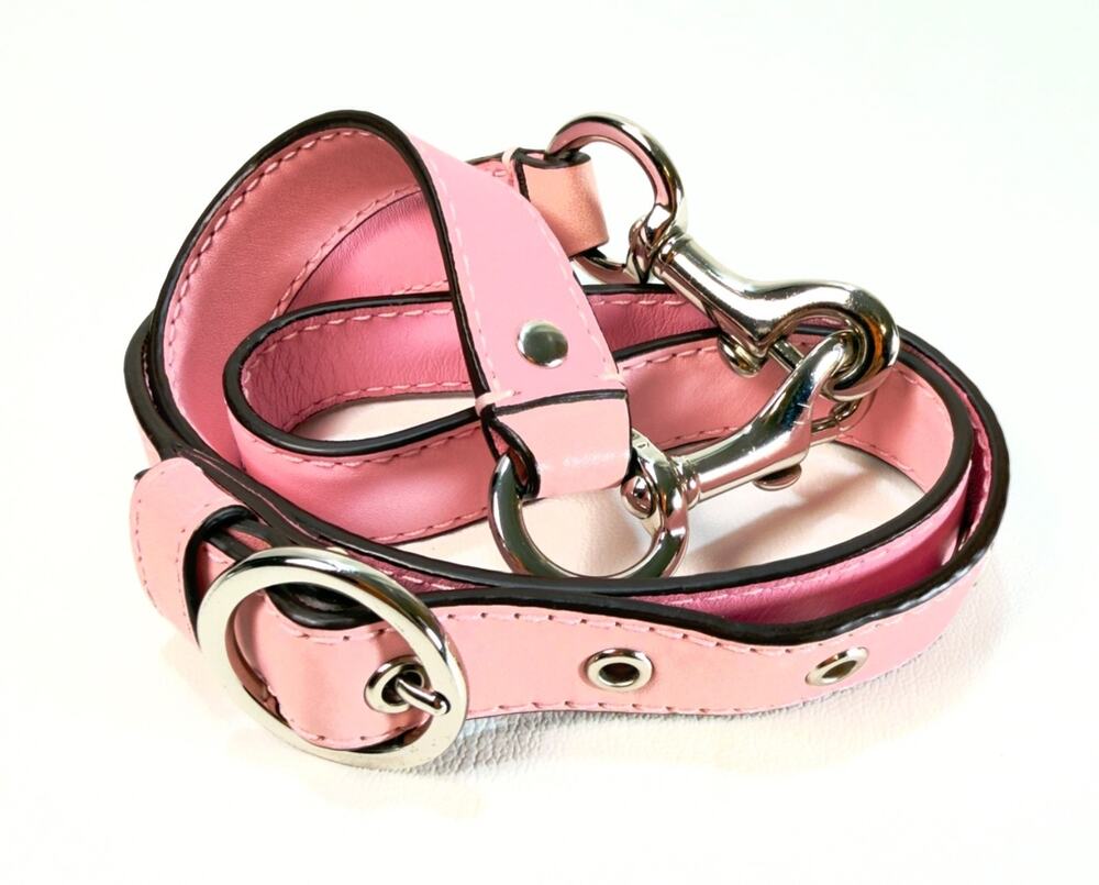 Adjustable Pink Leather Handbag Shoulder Strap Silver Buckle Grommets 37